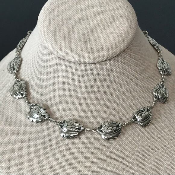 Vintage Danecraft 925 Sterling Silver Double Leaf Necklace 15.5" - Picture 6 of 16
